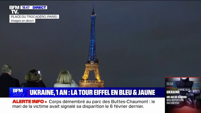 La tour Eiffel s'illumine aux couleurs de l'Ukraine, un an après le début de l'invasion russe