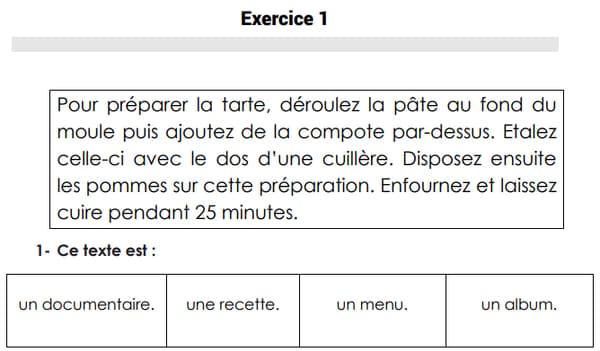 Un exercice figurant dans les évaluations de français de CE1.