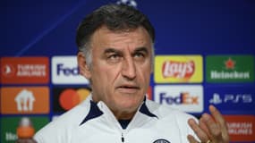 Christophe Galtier en conférence de presse avec le PSG, à Munich le 7 mars 2023