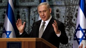 Benjamin Netanyahu, le Premier ministre israélien, lors d'une cérémonie en hommage à ceux qui luttent contre le trafic d'êtres humains, le 2 décembre 2014.