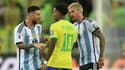 Accrochage entre Rodrygo, Lionel Messi et Rodrigo De Paul lors de Brésil-Argentine (0-1, qualifs Coupe du monde 2026), le 21 novembre 2023