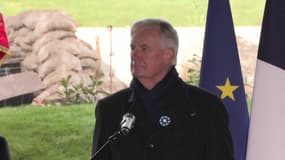 Le Premier ministre Michel Barnier à Meaux (Seine-et-Marne), le lundi 11 novembre 2024