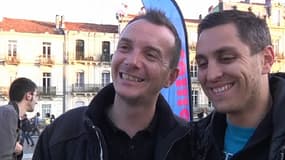 Vincent Autin (g.) et son futur marié Bruno, mardi, à Montpellier.