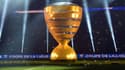 Une réplique géante du trophée de la Coupe de la Ligue, à Villeneuve-d'Ascq le 30 mars 2019