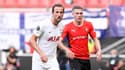 Harry Kane et Adrien Truffert lors de Rennes-Tottenham