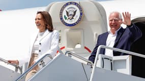 Kamala Harris et Tim Walz lors de leur arrivée dans le Minnesota ce mercredi 7 août