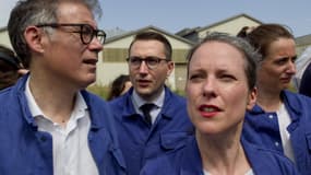 Olivier Faure (PS), Antoine Léaument (LFI) Lucie Castets et Marine Tondelier (Écologistes), le 31 juillet 2024 à la Chapelle-Saint-Mesmin (Loiret)