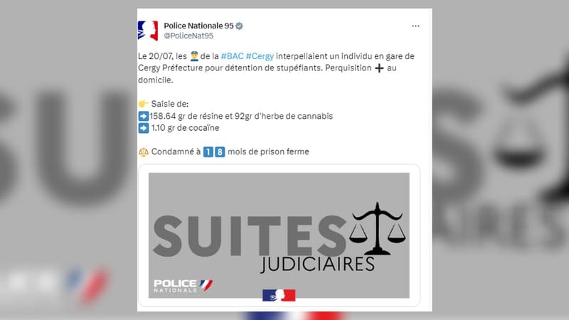 Un homme a été condamné à 18 mois de prison ferme pour détention de stupéfiants dans le Val-d'Oise.