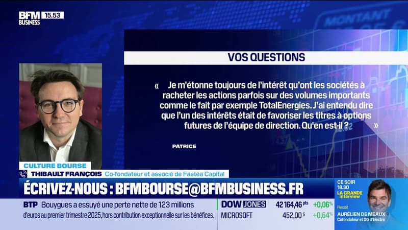 Culture Bourse : « J'ai entendu dire que l'un des intérêts à racheter les actions était de favoriser les titres à options futures de l'équipe de direction des sociétés. Qu'en est-il ? », par Julie Cohen-Heurton - 14/05