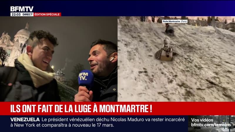 Ils ont profité de la neige à Paris pour faire de la luge à Montmartre