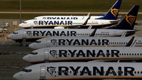 Des appareils de Ryanair stationnés à l'aéroport de Stansted le 20 août 2020