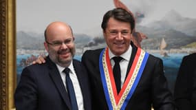 Philippe Pradal et Christian Estrosi, après sa réélection aux municipales, le 4 avril 2017, à Nice.
