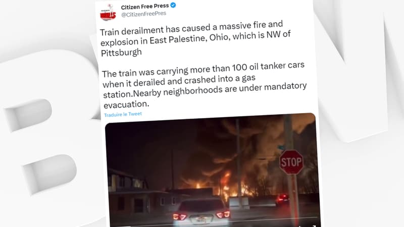 Les images du feu provoqué par un train ayant déraillé dans l'Ohio