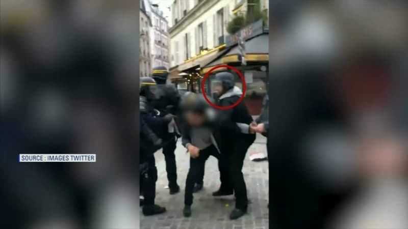 Alexandre Benalla portait un casque et un brassard de policier.