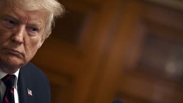 Le président des Etats-Unis Donald Trump, lors d'une conférence de presse commune avec le dirigeant italien Sergio Mattarella, le 16 octobre 2019 à Washington DC.
