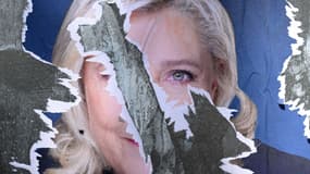 Une affiche de campagne de la candidate du RN à la présidentielle française Marine Le Pen déchirée à Marseille, le 31 mars 2022