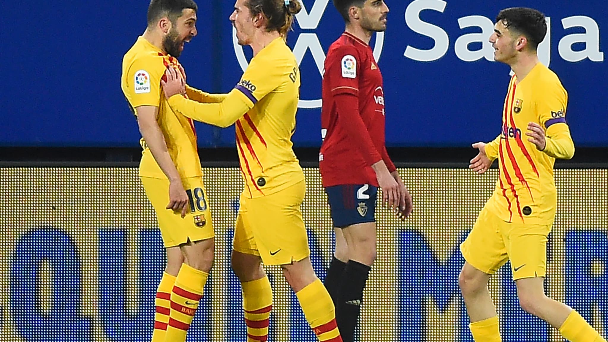 Griezmann fête le but de Alba face à Osasuna Griezmann fête le but de Alba face à Osasuna