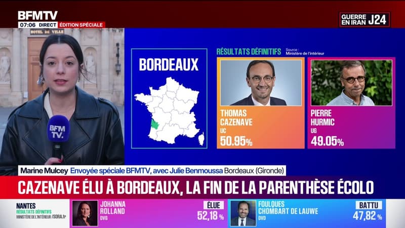 Résultats des municipales 2026 à Bordeaux: le macroniste Thomas Cazenave bat le maire sortant écologiste Pierre Hurmic