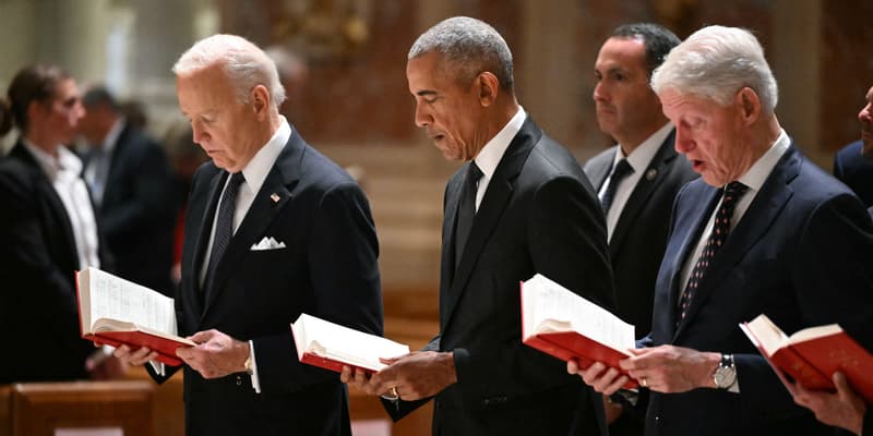 Joe Biden, Barack Obama et Bill Clinton ont rendu un dernier hommage à Ethel Kennedy mercredi 16 octobre à Washington 