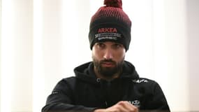 Le coureur français Nacer Bouhanni (Arkéa-Samsic) lors d'une conférence de presse, le 3 février 2020 à Ryad en Arabie Saoudite