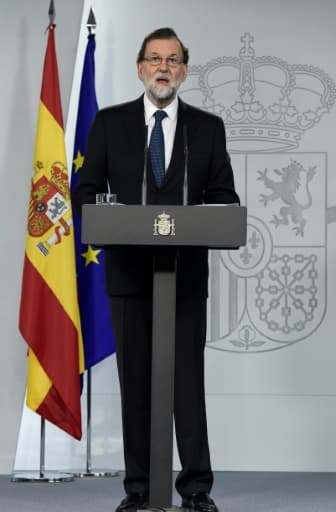 Le Premier ministre espagnol Mariano Rajoy lors d'une conférence de presse à Madrid le 1er octobre 2017 Le Premier ministre espagnol Mariano Rajoy lors d'une conférence de presse à Madrid le 1er octobre 2017