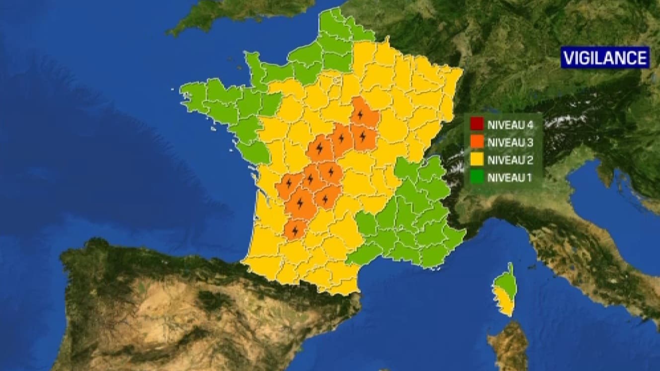 Dix départements sont actuellement placés en vigilance orange pour risque d'orages ce 21 juin 2023