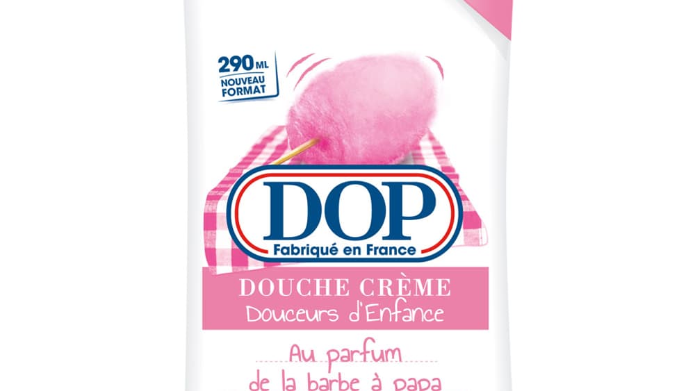 Gel douche Dop: l'étiquetage et l'odeur imitent la barbe à papa