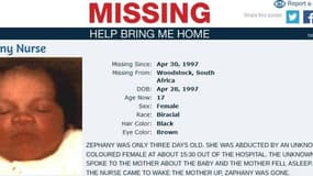 Zephany a été kidnappée en avril 1997 à la maternité du Cap en Afrique du Sud  alors que sa mère était endormie, la fillette n'avait que trois jours. 