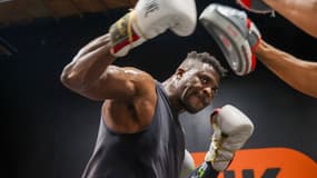 Francis Ngannou s'entraîne aux paos, en préparation de son combat contre Fury.