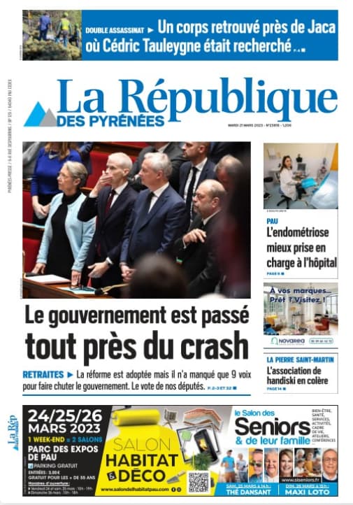The front page of The Republic of the Pyrenees of March 21, 2023 