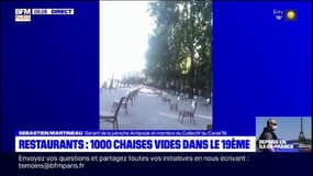 Paris: le long du bassin de La Villette, 1000 chaises vides ont été installées pour dénoncer le manque de mesures d'aide aux restaurants