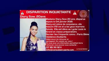 Diary Sow a disparu depuis le 4 janvier.