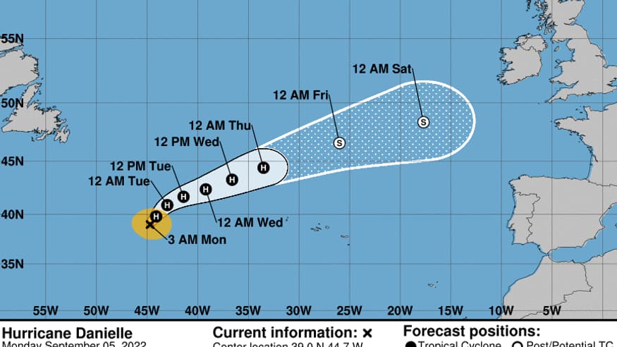 L'évolution de l'ouragan Danielle dans les jours à venir 