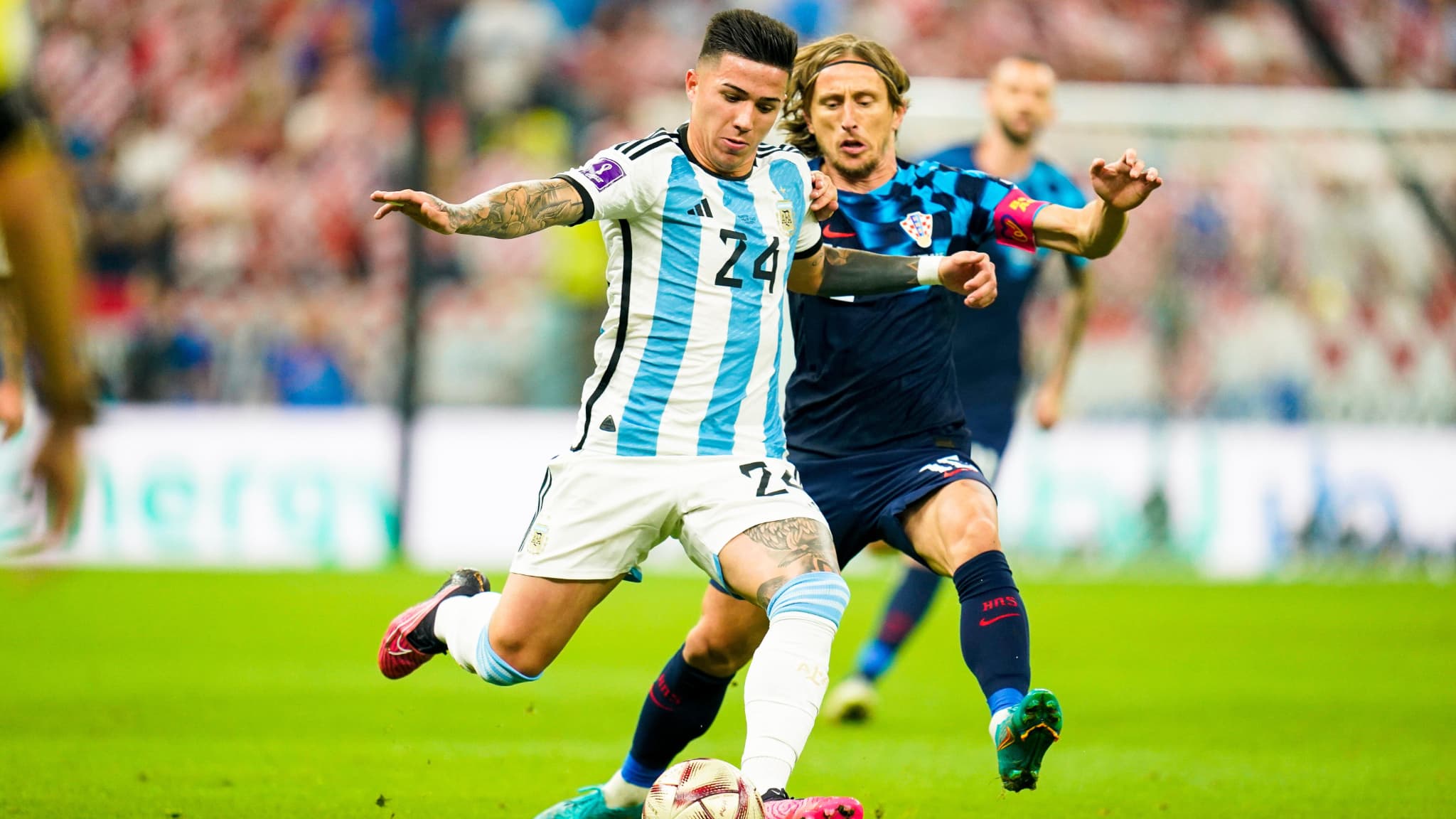 Enzo Fernandez au duel avec Luka Modric au Mondial 2022