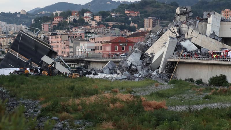 Le pont Morandi effondré, à Gênes.