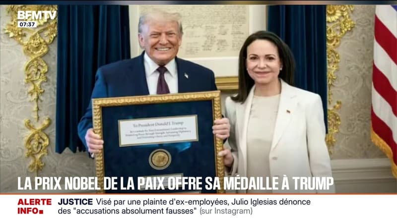 L'opposante vénézuélienne Maria Corina Machado offre sa médaille de prix Nobel de la paix à Donald Trump