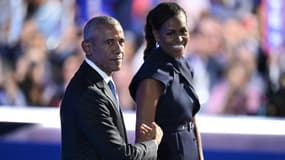 Michelle et Barack Obama le mardi 20 août 2024 lors de la convention démocrate à Chicago aux États-Unis.