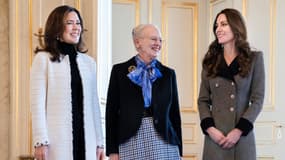 La princesse Mary du Danemark, la reine Margrethe II du Danemark et Kate Middleton le 23 février 2022