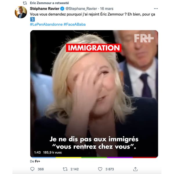Capture d'écran d'un tweet de Stéphane Ravier, relayé par Eric Zemmour, mettant en avant une vidéo de "France Plus" Capture d'écran d'un tweet de Stéphane Ravier, relayé par Eric Zemmour, mettant en avant une vidéo de "France Plus"
