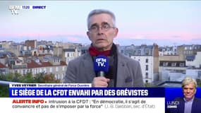 Intrusion à la CFDT: pour Yves Veyrier (FO), "les provocations extérieures aux manifestations desservent les revendications"