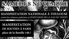 L'affiche de la manifestation prévue ce samedi à Toulouse, interdite depuis par la préfecture de Haute-Garonne.