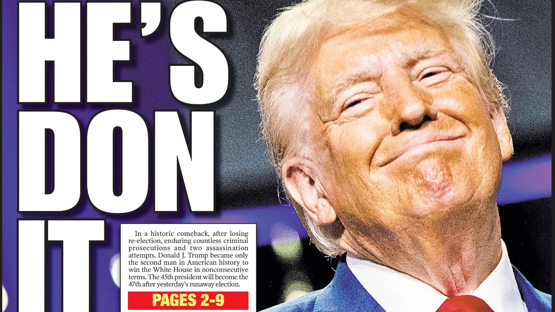 La une du New York Post après l'élection de Donald Trump le 6 novembre 2024.