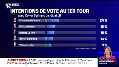 Présidentielle 2022: un sondage réalisé par Ipsos place Éric Zemmour devant Marine Le Pen en cas de candidature LR de Xavier Bertrand