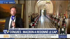 "Je n'ai pas senti beaucoup d'autocritique. Beaucoup d'autosatisfaction en revanche", estime Boris Vallaud (Nouvelle gauche) après le discours d'Emmanuel Macron devant le Congrès