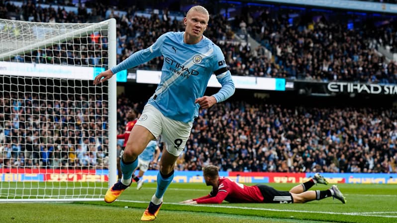 Erling Haaland célèbre son but face à Manchester United, le 14 septembre 2025