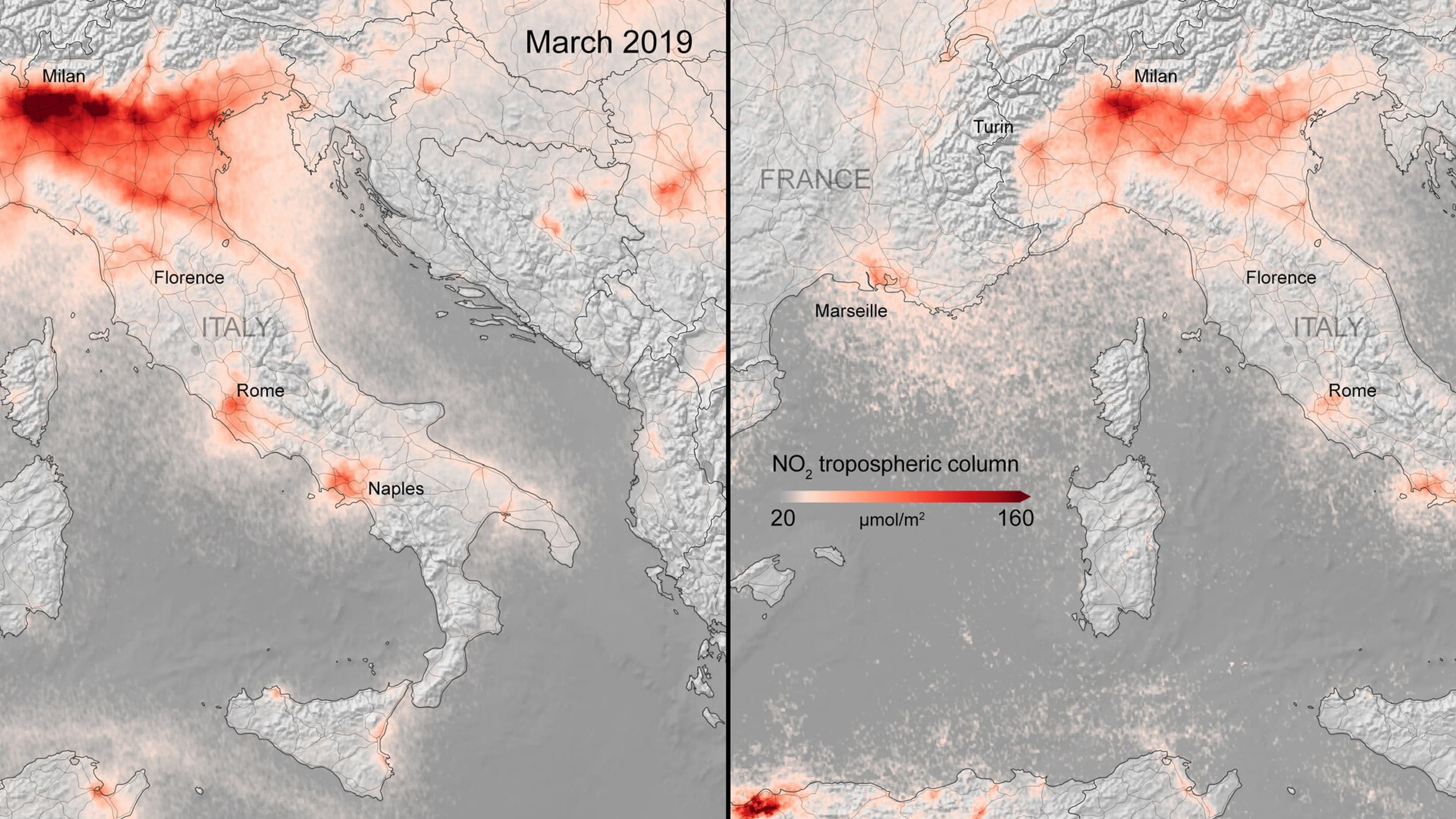 Les niveaux de dioxyde d'azote en Italie Les niveaux de dioxyde d'azote en Italie