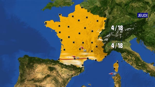 Carte de France de la météo de jeudi.