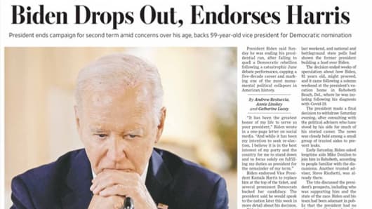 La Une du Wall Street Journal le lundi 22 juillet 2024