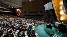 Le président de l'Autorité palestinienne Mahmoud Abbas face à l'Assemblée générale de l'ONU.
