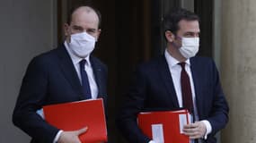 Le Premier ministre Jean Castex et le ministre de la Santé Olivier Véran, le 17 février 2021 à l'Elysée